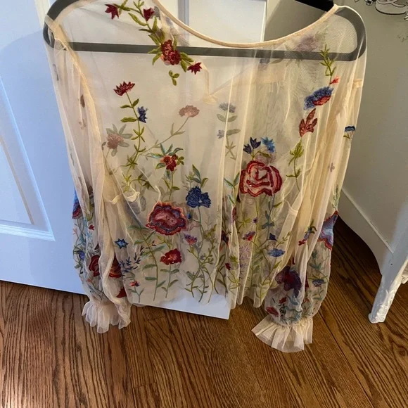 Anthropologie Sheer Floral Embroidered Blouse - Picture 5 of 6